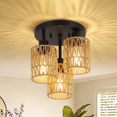 Stepeak 3-lights boho rattan chandelier ceiling mount casts warm ambient light