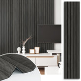 STICKEEP 3D wood slat panel in grey-black enhances wall decor