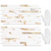 STICKGOO Calacatta Gold marble-look backsplash tiles brighten kitchens with easy cleaning.