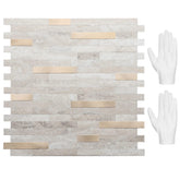 STICKGOO Peel and Stick Backsplash beige with metal gold finish for quick, mess-free installation.