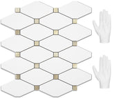 STICKGOO pure white marble look backsplash tiles with glossy finish for quick kitchen upgrade.