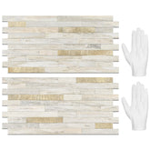 STICKGOO Sunny Beige backsplash tiles with a durable PVC mixed-metal finish for kitchens.
