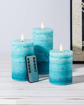 Stmarry gradient teal flameless candle remote in 3x4 inch size for ambient lighting.