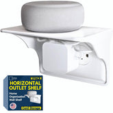 Storage Theory Power Perch mounted under an outlet with a clean shelf for devices