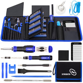 STREBITO precision screwdriver set case open view; a complete kit ready for home repairs.