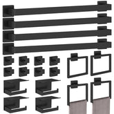 STWWO 20-piece matte black bathroom set for cohesive wall storage.