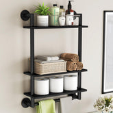 STWWO 3-tier wall shelf with towel bar for compact bathroom organization