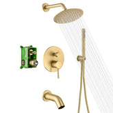 SUMERAIN brushed-gold rain shower head 8inch provides wide, soothing spray for spa-like showers.