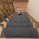 SUMLANS stair treads dark gray on wooden stairs offer comfortable footing