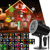 Sunbox Christmas Projector with 16 patterns displayed on wall for festive ambiance