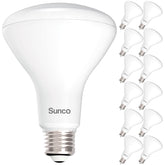 Sunco BR30 LED bulbs in an indoor flood setup for bright, even lighting.