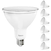 Sunco PAR38 outdoor flood bulb illuminating a garden path