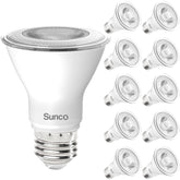 Sunco PAR20 LED bulb dimmable ideal for outdoor driveway lighting and security.