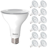 Sunco PAR30 LED bulb with dusk-to-dawn sensor for automatic outdoor lighting.