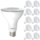 Sunco Lighting PAR30 LED bulb outdoors with flood beam, IP65 rating