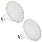 Sunco PAR38 LED outdoor flood bulb installed in a compatible outdoor can for durable exterior lighting.