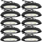 Sunco UFO high bay 200W hooked mount demonstrates flexible installation in a workshop