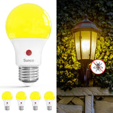 Sunco yellow outdoor A19 bug light illuminating a welcoming porch at dusk