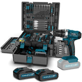 Sundpey 21V cordless drill front view for easy one-handed drilling and screwing.