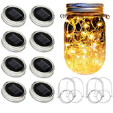 SunKite Solar Mason Jar Lights 8-pack bright 20 LED for outdoor ambiance.