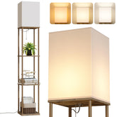 SUNMORY floor lamp with shelves in a space-saving corner setup.