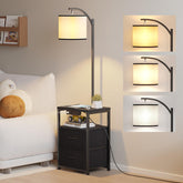 SUNMORY floor lamp with table and drawers provides convenient bedside storage and soft ambient lighting.