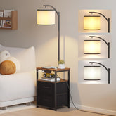 SUNMORY floor lamp with table and drawers, front view, showcasing tidy storage and warm lighting.