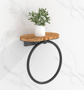 SUNTECH wood rustic towel ring with shelf adds farmhouse charm and practical storage.