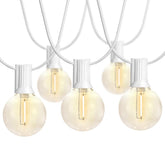 SUNTHIN white outdoor string lights illuminate a 48ft patio with 25 G40 bulbs for evenings outdoors