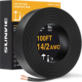 SUNVIE 100ft low-voltage wire coil for easy landscape lighting installations.