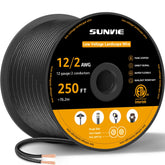 Sunvie 12/2 low-voltage wire spool for easy landscape lighting installation.