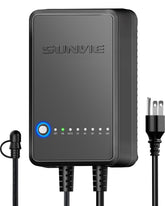 SUNVIE 60W transformer powering outdoor LED landscape lights at dusk