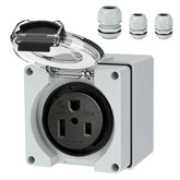 Suplevel 50A NEMA 6-50R outdoor box shown, rugged weatherproof enclosure for outdoor use.