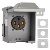 Suplevel 50A EV outlet box front view for reliable outdoors charging