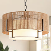 SupMaka 4-Light Rattan Chandelier closeup of woven rattan for warm diffused lighting
