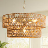 SupMaka boho rattan chandelier full view as a dining room centerpiece