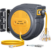 SURAIELEC 12 gauge extension reel showing 60 ft reach for power tools