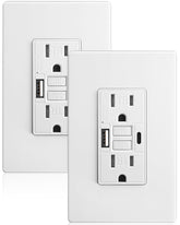 SURAIELEC 15A GFCI outlet with USB-C and USB-A, front view for easy charging.