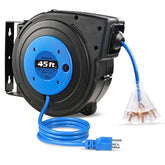 SURAIELEC retractable extension cord reel with 45ft reach for versatile tasks.