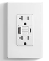 SURAIELEC 20A GFCI outlet with USB-C and USB-A ports, front view for convenient charging.