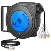 SURAIELEC 30ft retractable cord reel extended for workshop use and power access