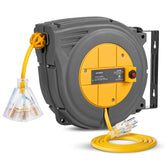 SURAIELEC 30 ft retractable reel with lighted triple-tap for workshop power access