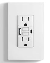 SURAIELEC GFCI outlet with USB-A and USB-C front view for convenient device charging