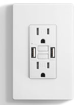 SURAIELEC GFCI outlet with USB ports, front view for easy device charging