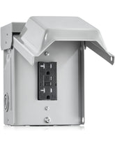 Suraielec outdoor outlet box front view showing weatherproof design for outdoor power