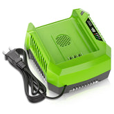 Surpowtec 4A Rapid Charger front view for Greenworks 80V batteries, quick charge ready.