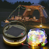Sutaig Solar Camping Lights assembly illuminating a tent at dusk with a warm glow