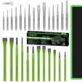 Swanlake 28pc roll-up pouch keeps punches and chisels organized for transport.