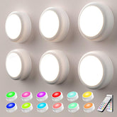 Swesara puck lights with remote provide bright, color-changing accents for cabinets and closets.