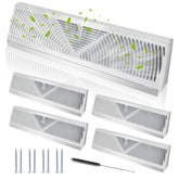 Swess baseboard vent white front view with sleek, quiet airflow.